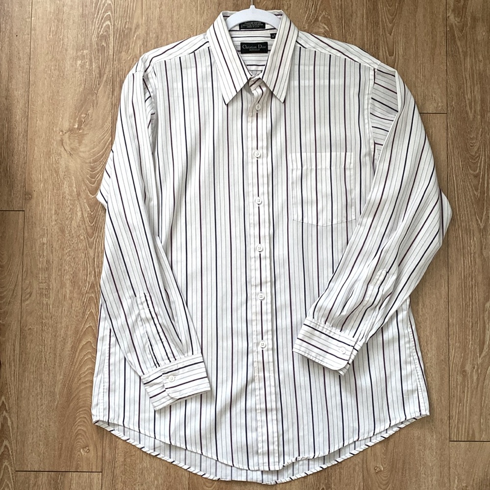 Vintage Christian Dior Monsieur Striped Dress Shirt. Size 15 32-33